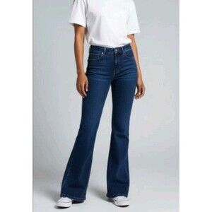 Shein‎ Flared Bell bottom Blue Denim Jeans Sz XS Long Inseam Y2K Style Bohemian